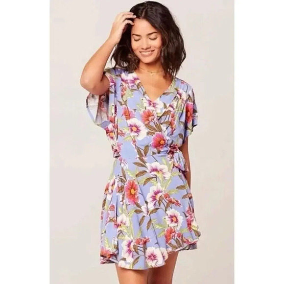 L*space Sunshine Feels Floral Wrap Dress Mini Women’s Small Purple Bloomcore - Picture 1 of 11